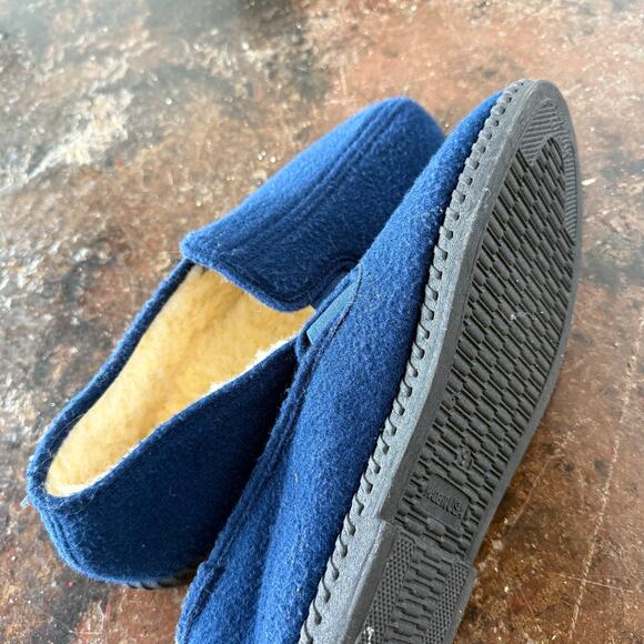 Vtg Slippers Wool Felt‎ Blue Men 9 Made in USA Sherpa Lined House Shoes Unisex main image 7